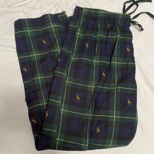 Plaid all over pattern polo Ralph Lauren pajama pants blue green yellow